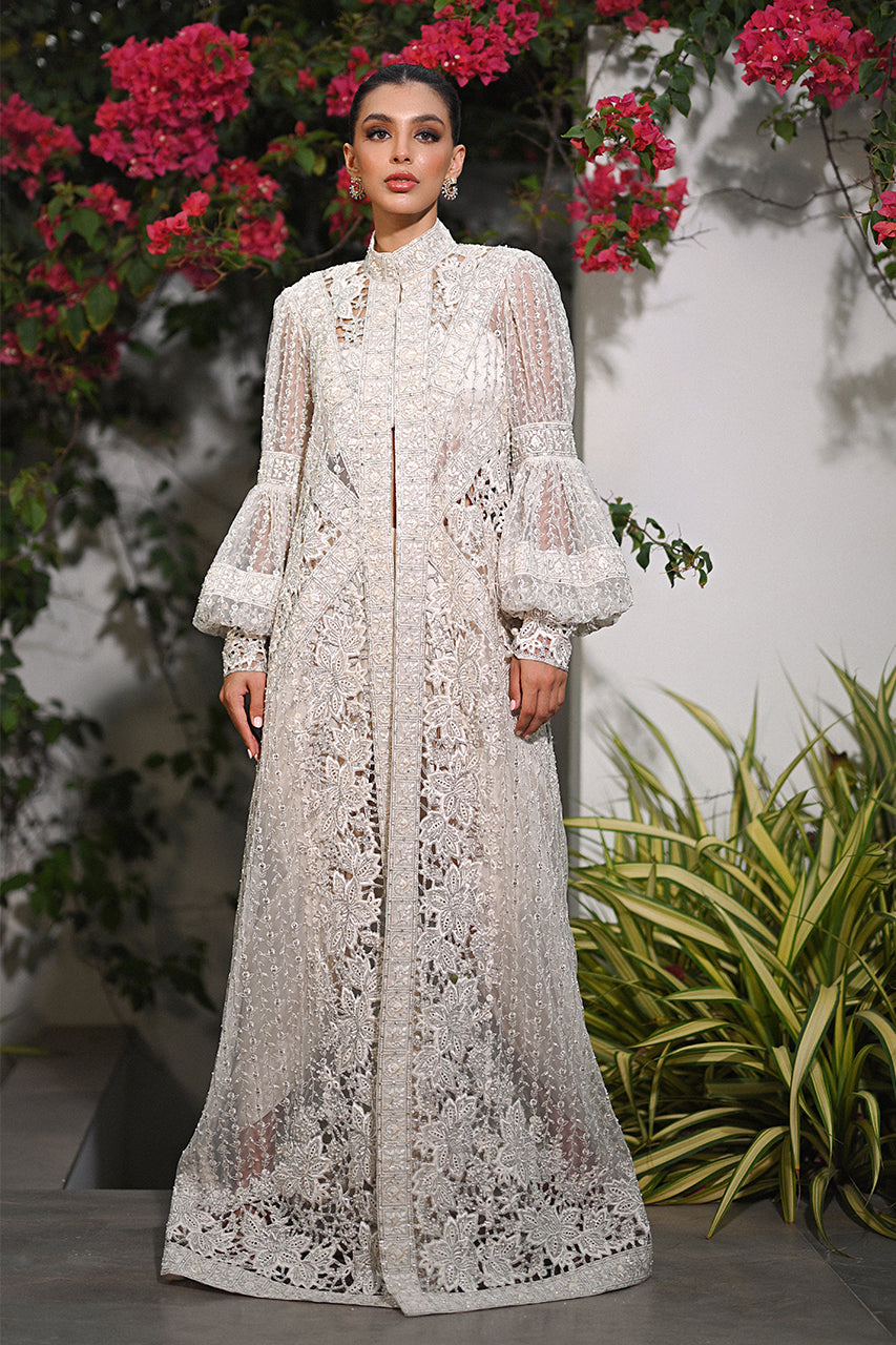 Ivory Embroidered Tulle & Charmeuse Jacket Set (3-Piece) - Image 1