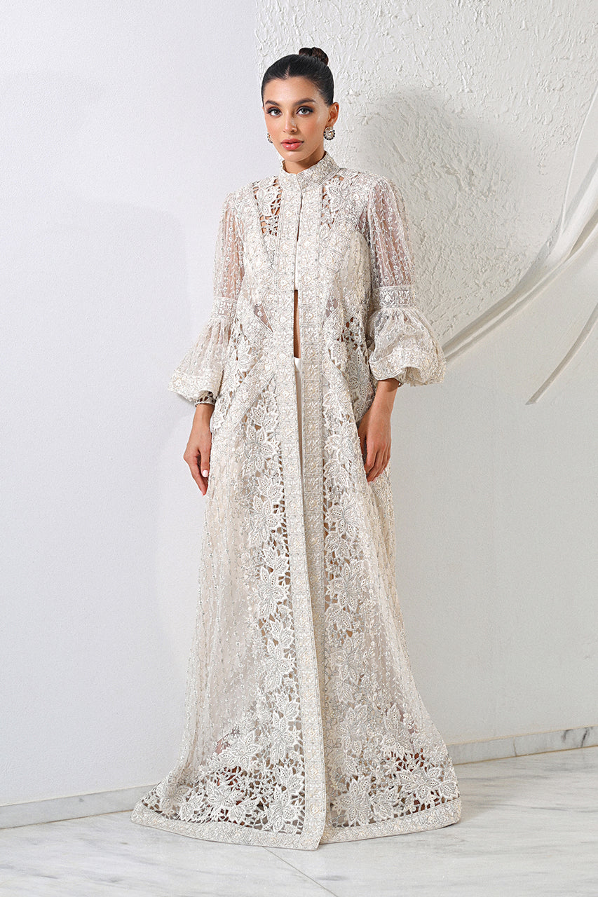 Ivory Embroidered Tulle & Charmeuse Jacket Set (3-Piece) - Image 5