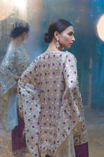 Pakistani Ivory and Purple Handworked Kaftan Shirt (2-Piece) - Image 4