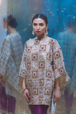 Pakistani Ivory and Purple Handworked Kaftan Shirt (2-Piece) - Image 6