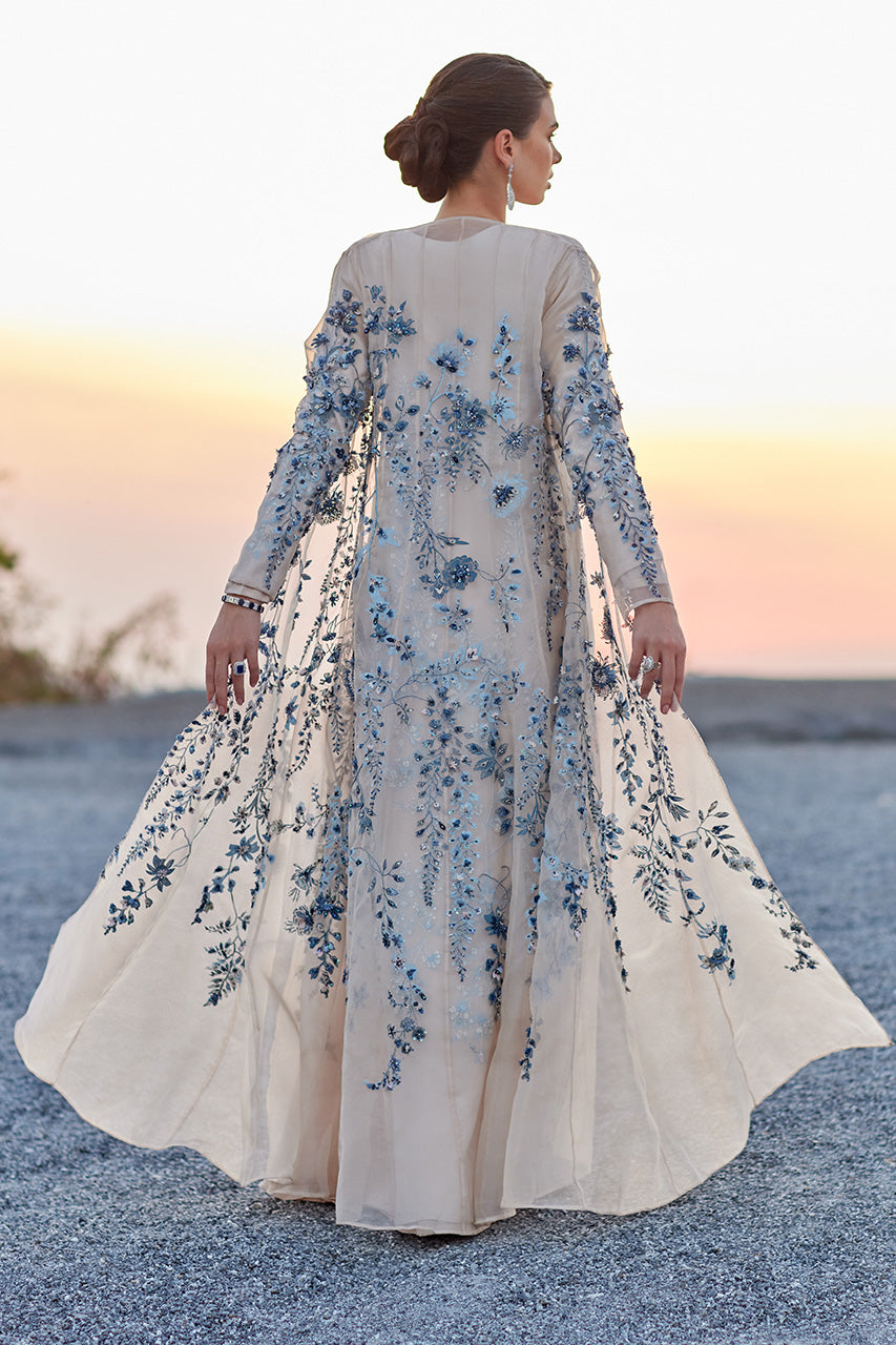 Almond White Embroidered Organza Kalidar Kaftan (3-Piece) - Image 2