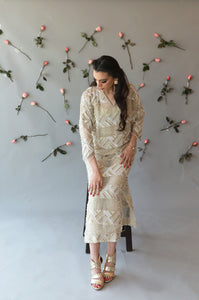 Pakistani Ivory Beaded Organza & Silk Kaftan (3-Piece) - Image 2