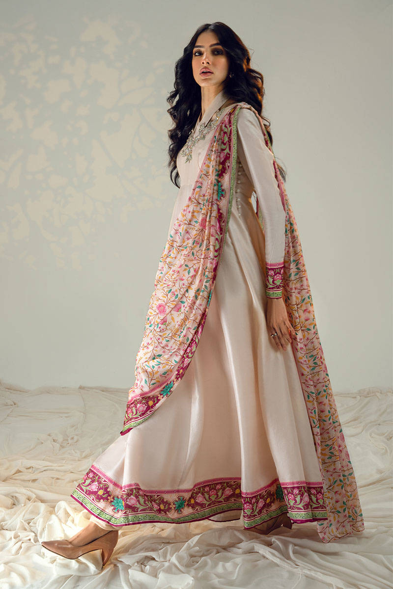 Ivory Pink Ada Work Raw Silk Kalidaar (2-Piece) - Image 1