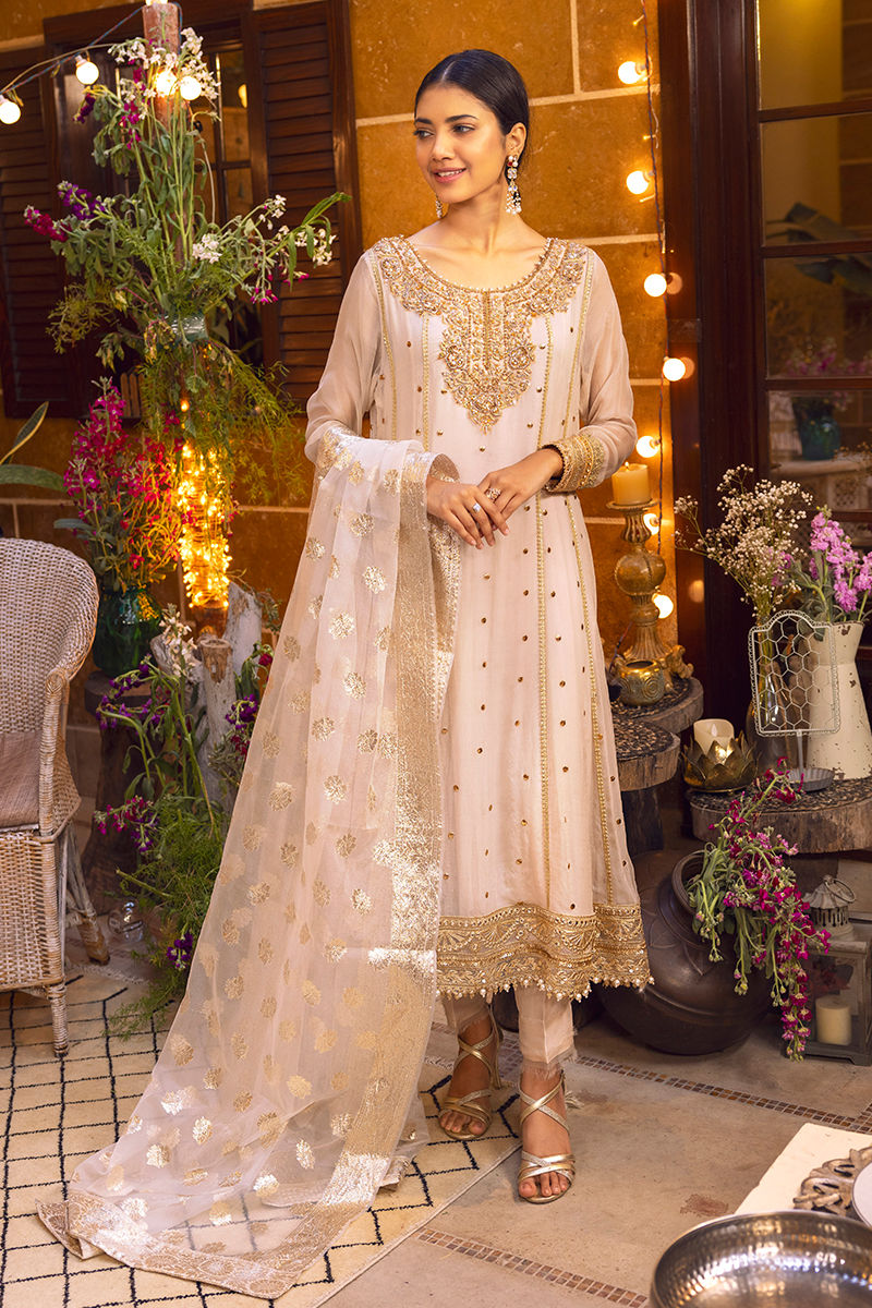 Ivory Handworked Chiffon Kalidaar (3-Piece) - Image 1