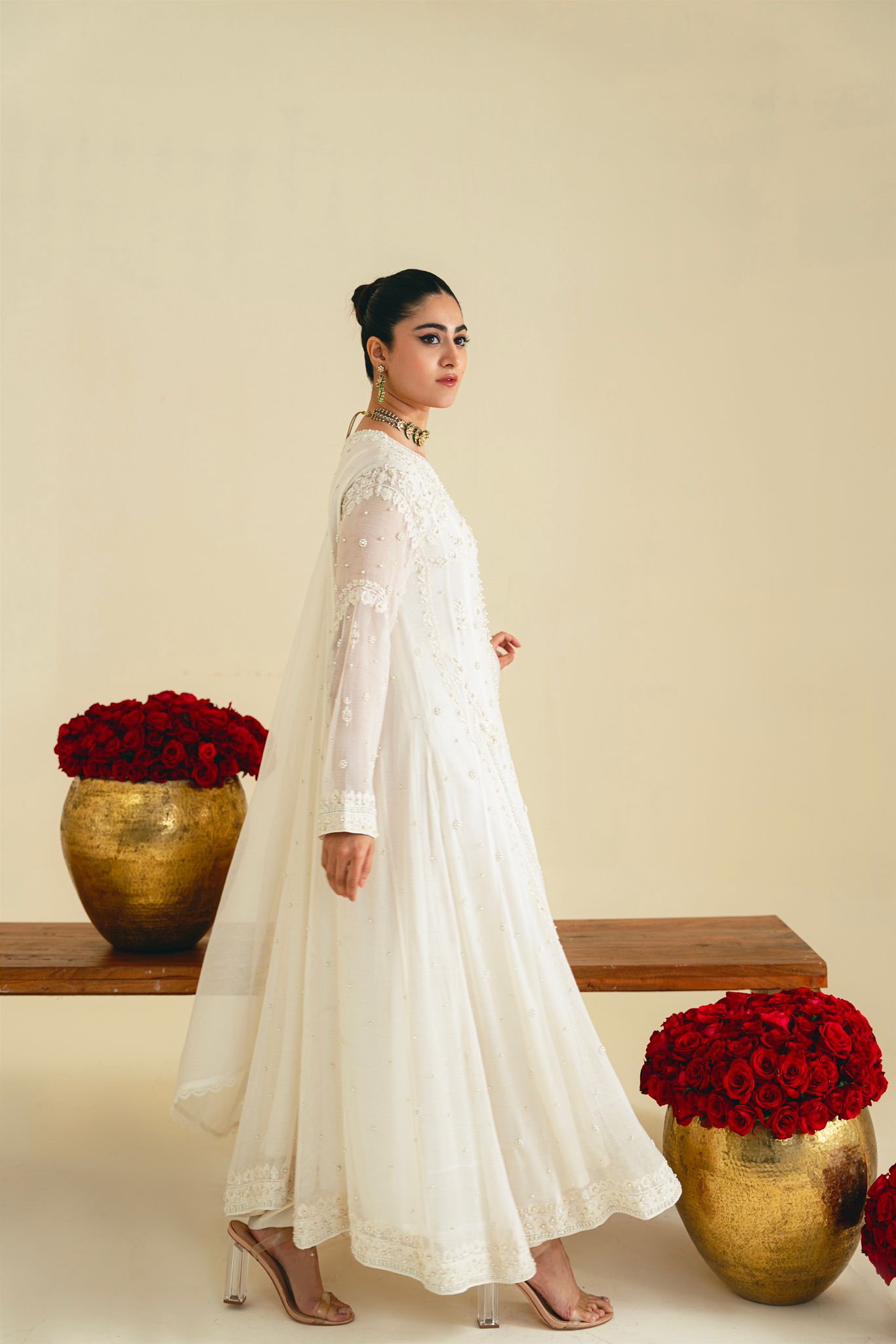 Ivory Embroidered Cotton Net Kalidaar (3-Piece) - Image 2