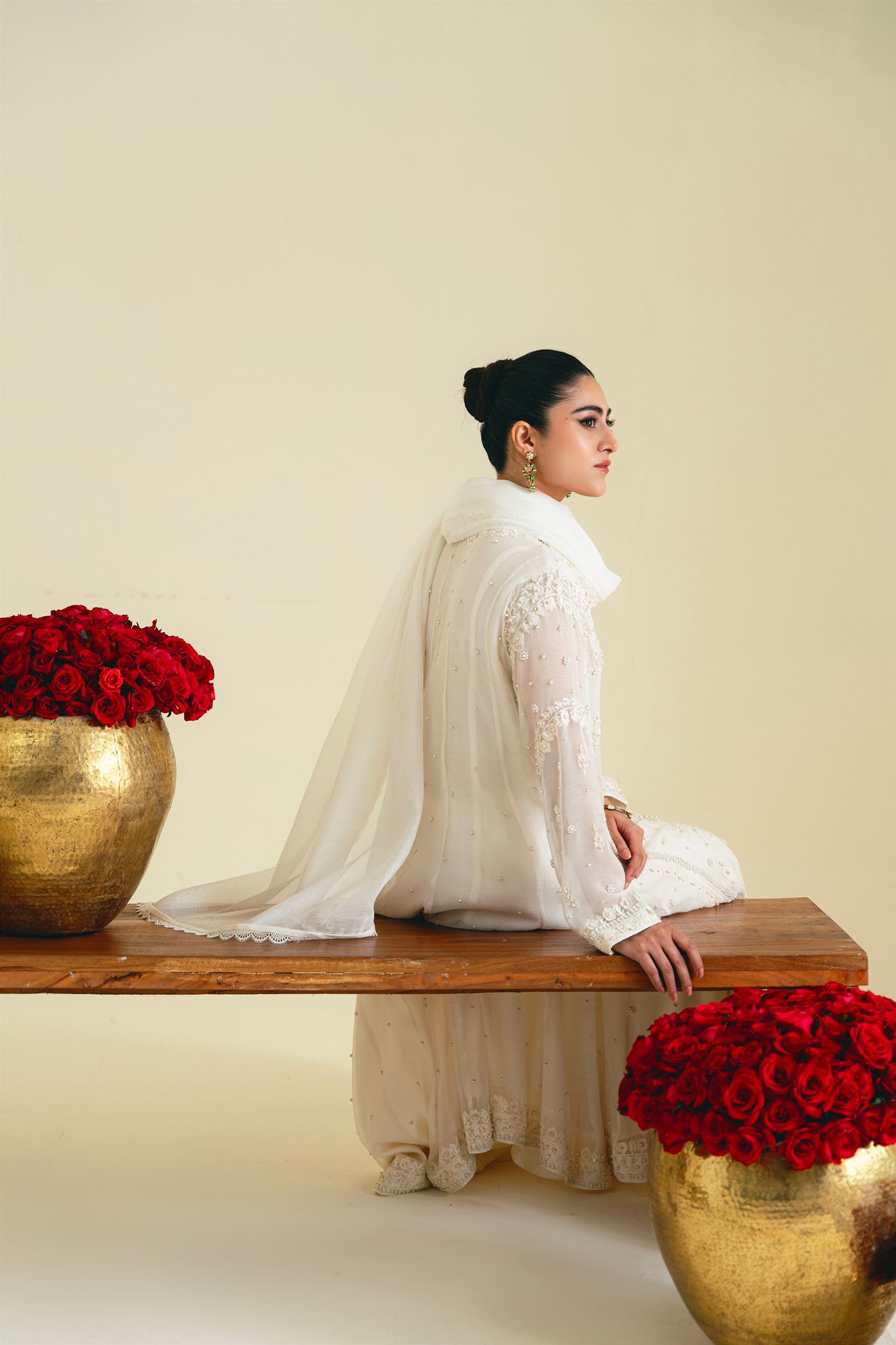 Ivory Embroidered Cotton Net Kalidaar (3-Piece) - Image 4