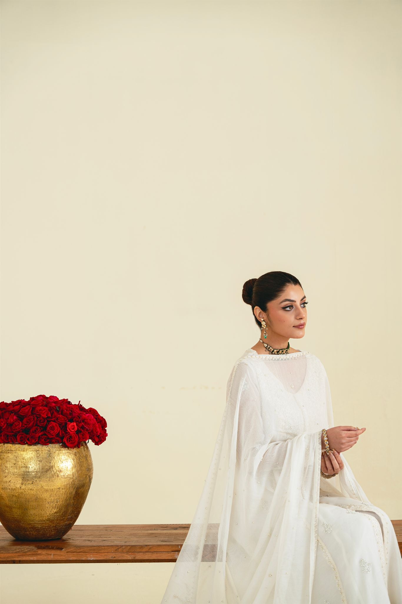 Ivory Embroidered Cotton Net Kalidaar (3-Piece) - Image 3