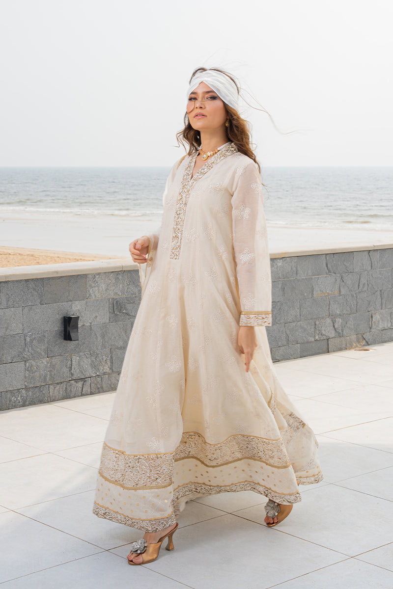 Off-White Block-Printed Cotton Organza Kalidar (3-Piece) - Image 18