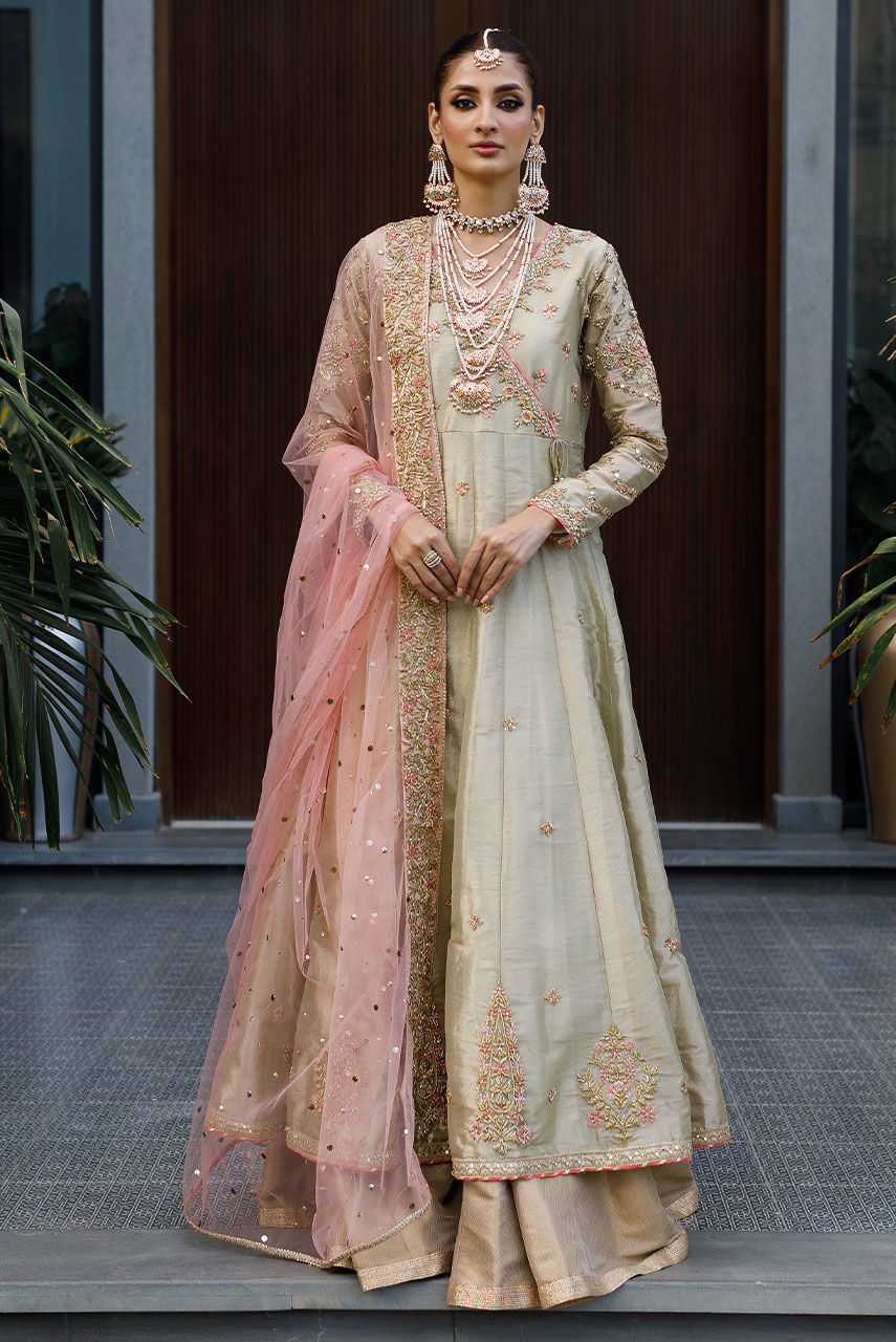 Ivory Embroidered Lamé Kalidar Dress (3-Piece) - Image 1