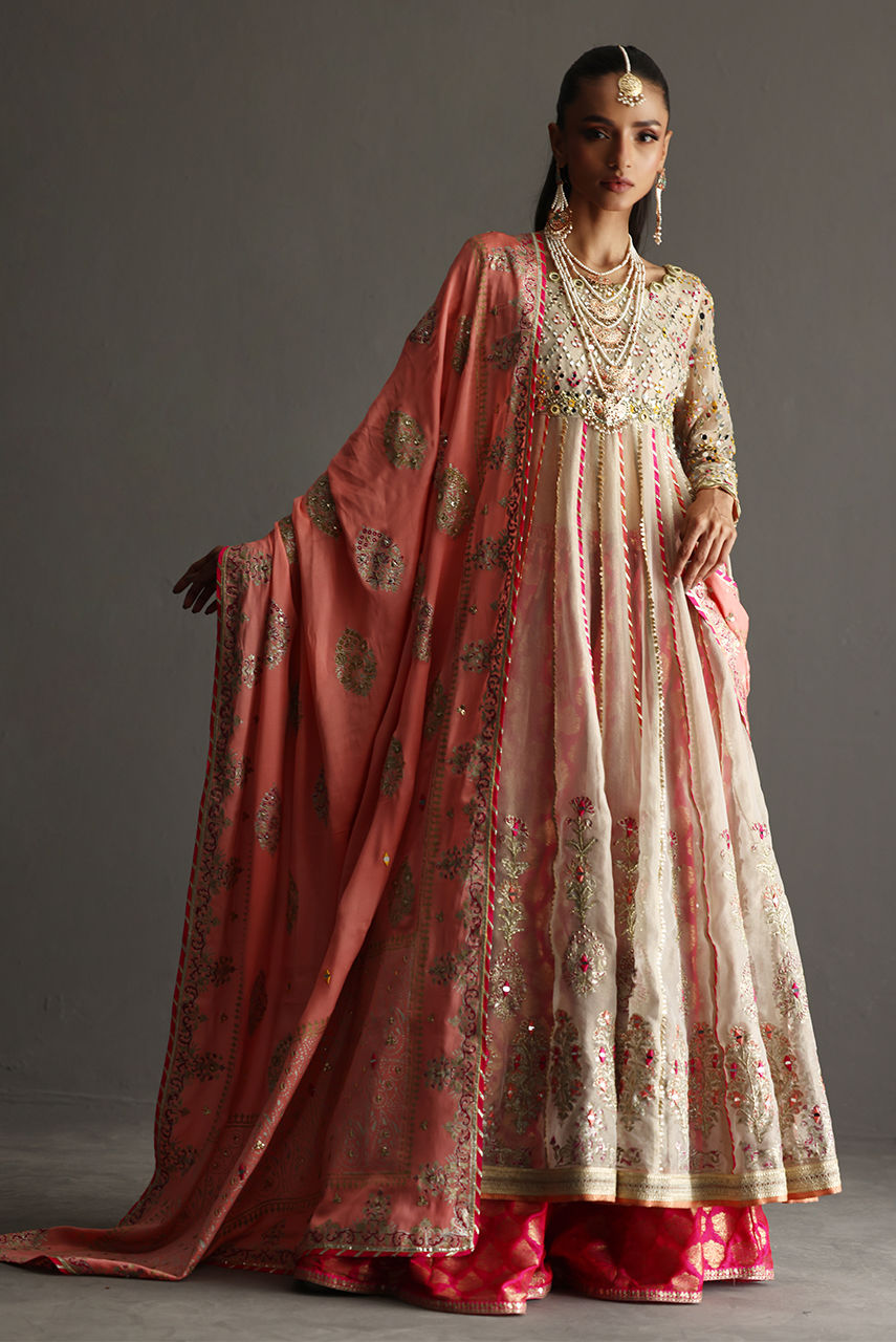 Ivory Embroidered Maisori Kalidaar Dress (3-Piece) - Image 1