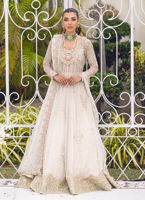 Pakistani Ivory Embellished Net Kalidaar with Zari Lehnga (3-Piece) - Image 2