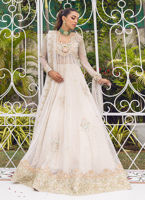 Pakistani Ivory Embellished Net Kalidaar with Zari Lehnga (3-Piece) - Image 5