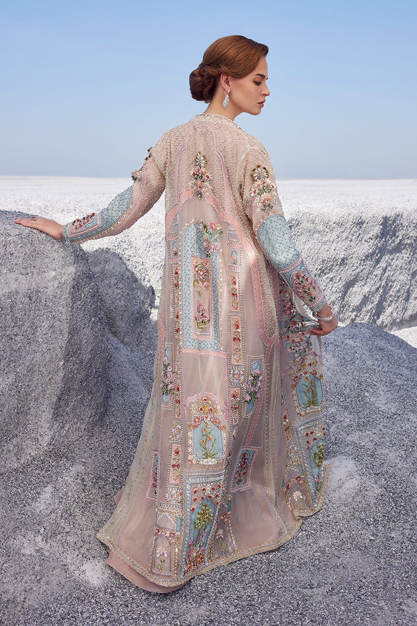 Ivory & Pink Embellished Organza Kalidar (3-Piece) - Image 2