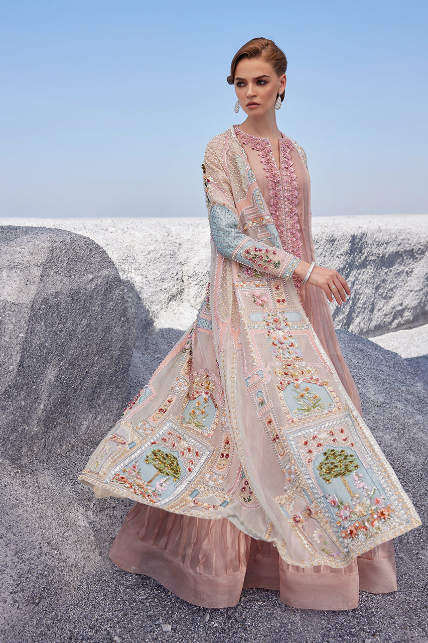 Ivory & Pink Embellished Organza Kalidar (3-Piece) - Image 3