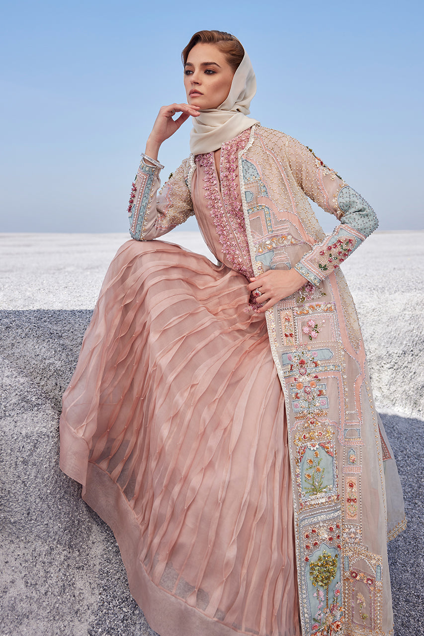 Ivory & Pink Embellished Organza Kalidar (3-Piece) - Image 4