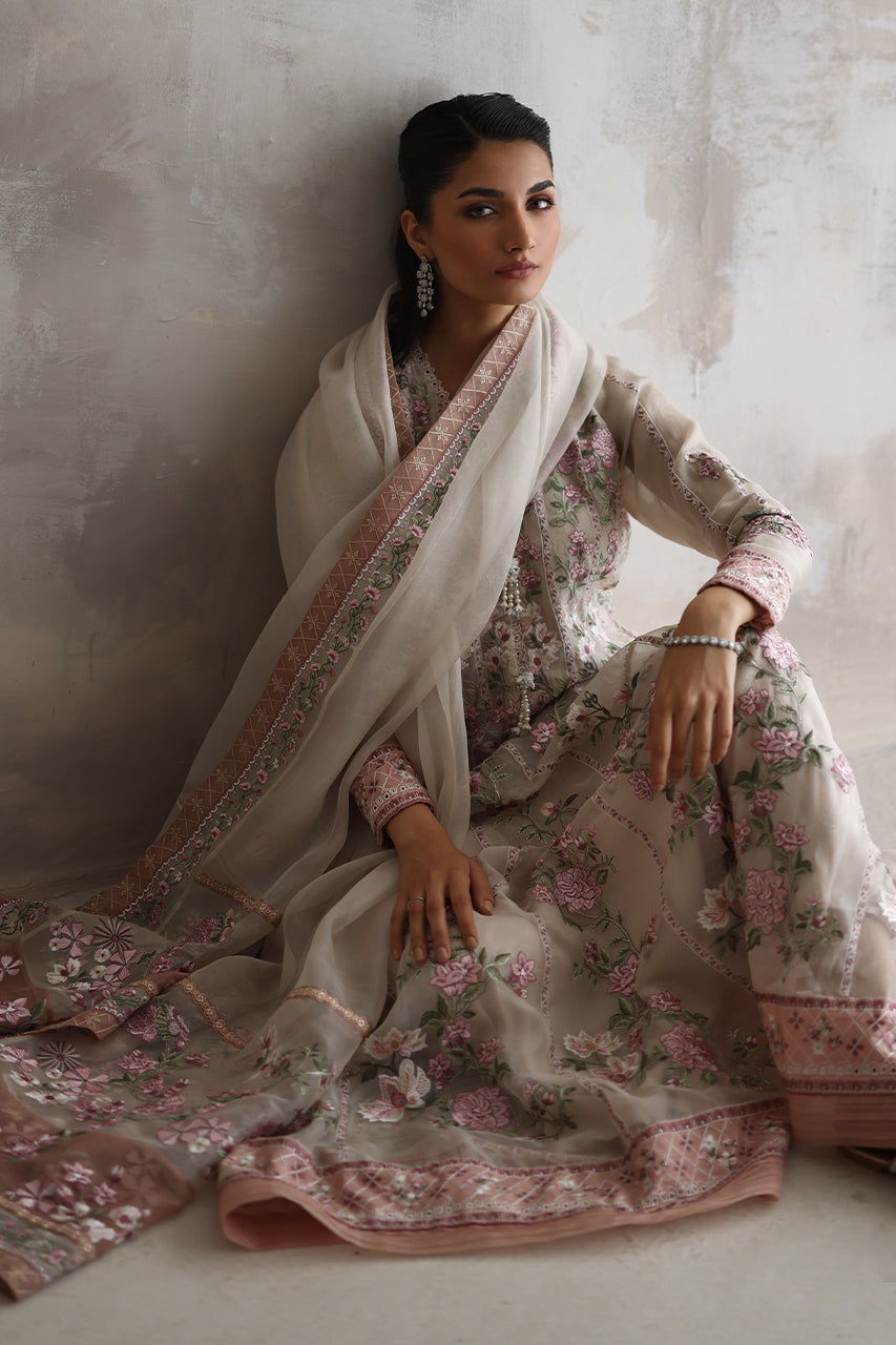 Pakistani Ivory Embroidered Organza Kalidaar Dress (3-Piece) - Image 2
