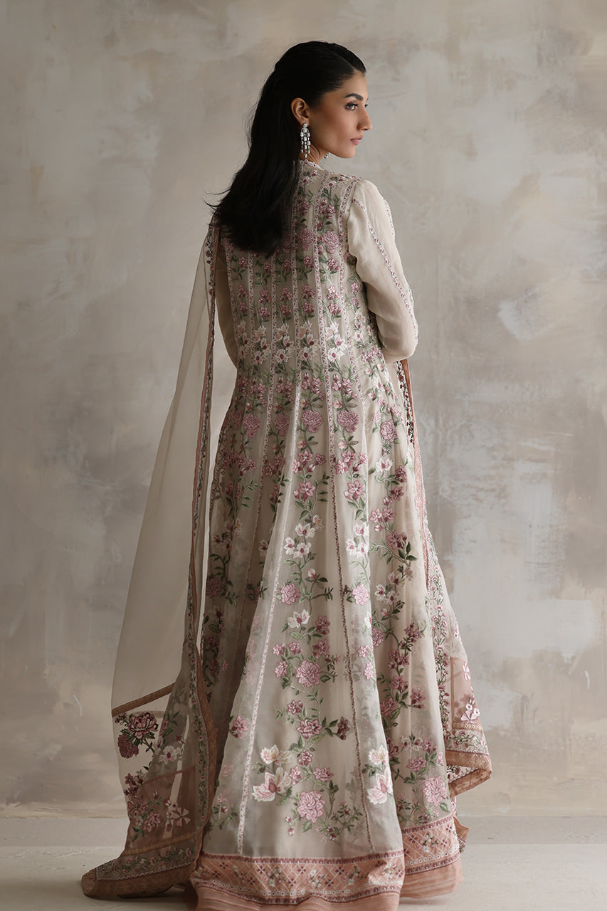 Pakistani Ivory Embroidered Organza Kalidaar Dress (3-Piece) - Image 3