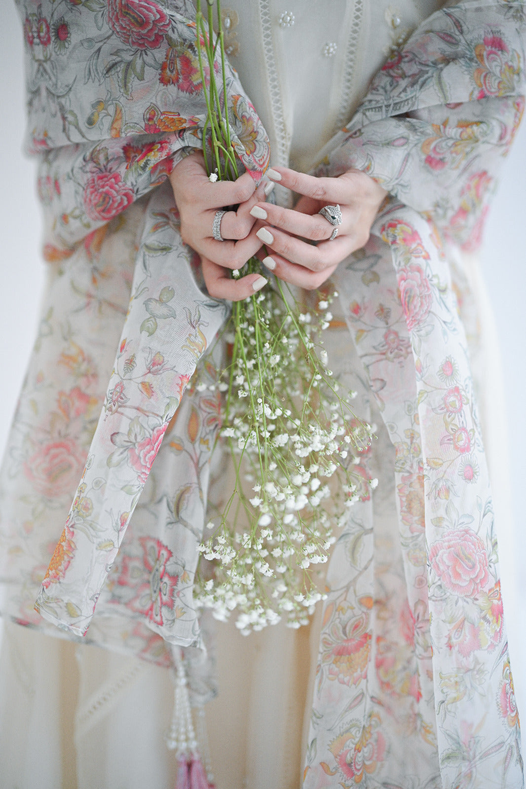 Ivory Pearl Embroidered Pure Organza Kalidaar (3-Piece) - Image 6