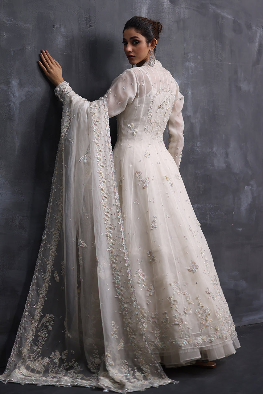 Pakistani Off-White Zardozi Organza Kalidaar Dress (3-Piece) - Image 2