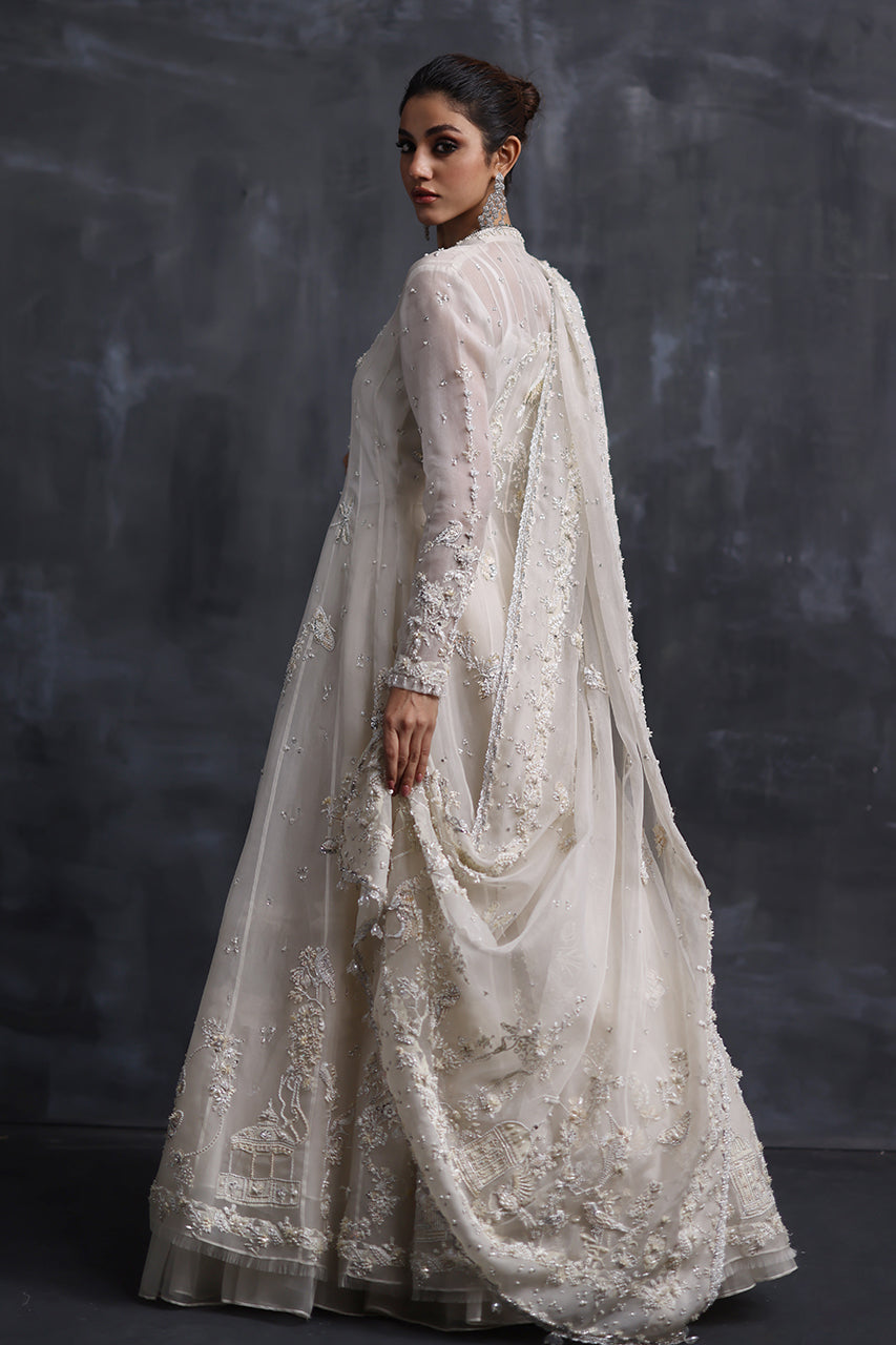 Pakistani Off-White Zardozi Organza Kalidaar Dress (3-Piece) - Image 6