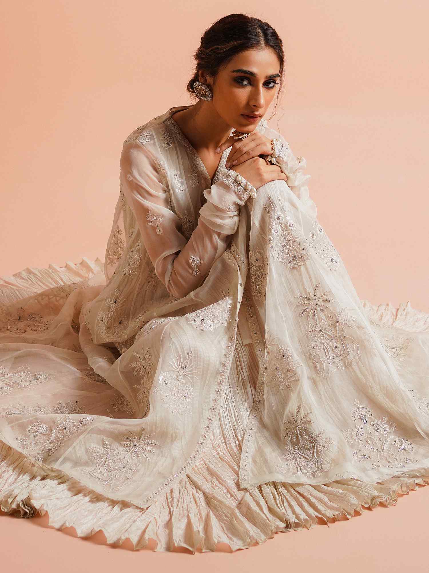 Pakistani Ivory Zardozi Organza & Silk Kalidar (2-Piece) - Image 3