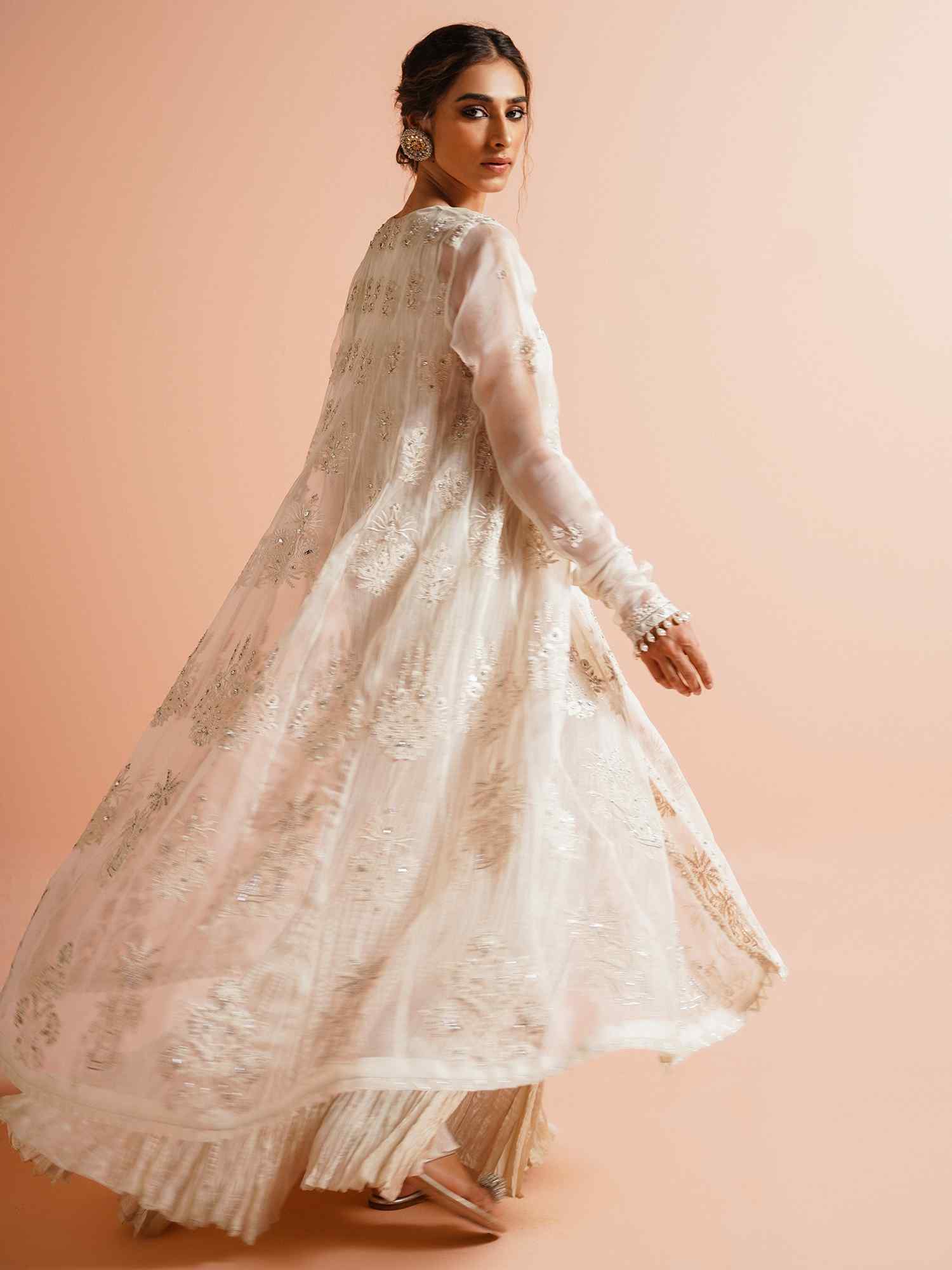 Pakistani Ivory Zardozi Organza & Silk Kalidar (2-Piece) - Image 5