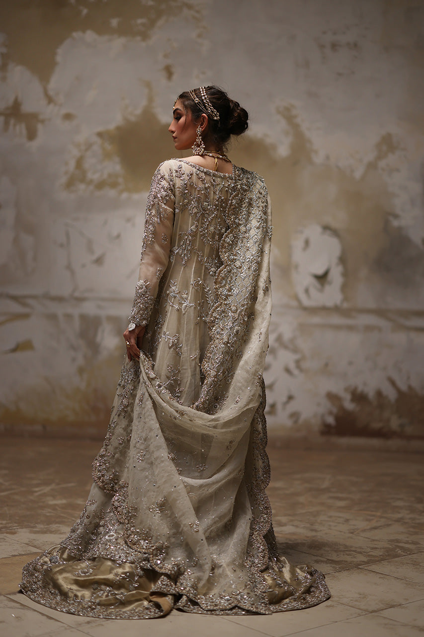 Ivory Zardozi Organza Tissue Silk Kalidaar (3-Piece) - Image 2