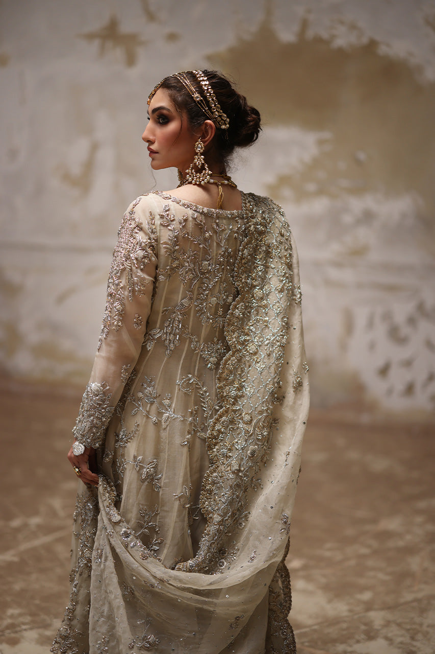 Ivory Zardozi Organza Tissue Silk Kalidaar (3-Piece) - Image 7