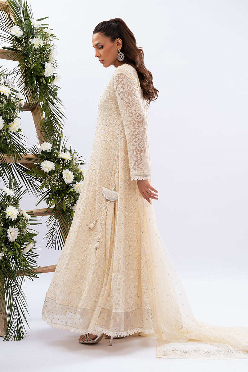 Pakistani Ivory Embellished Schiffli Kalidar Dress (3-Piece) - Image 7