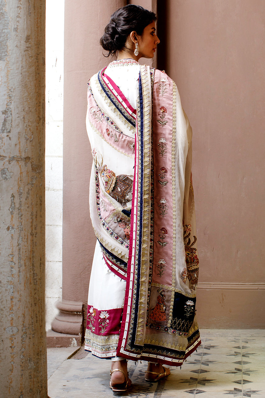 Off-White Embroidered Pure Silk Kalidaar (3-Piece) - Image 6