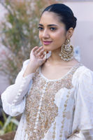 Off-White Zari Cotton Net Kalidaar (3-Piece) - Image 4