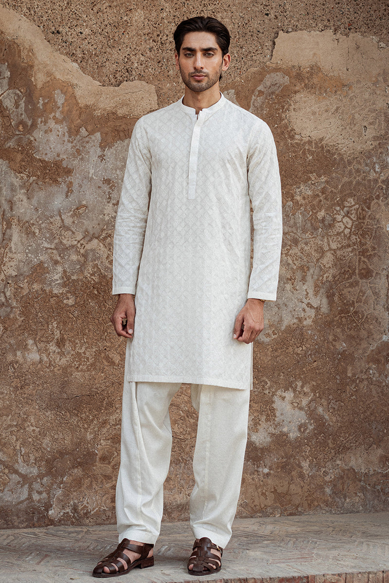 Ivory White Chikankari Cotton Kurta (2-Piece) - Image 1