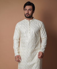 Ivory Resham & Sequin Cotton-Silk Kurta (2-Piece) - Image 2