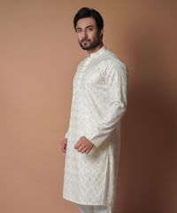 Ivory Resham & Sequin Cotton-Silk Kurta (2-Piece) - Image 3