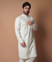 Ivory Resham & Sequin Cotton-Silk Kurta (2-Piece) - Image 4