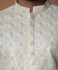Ivory Resham & Sequin Cotton-Silk Kurta (2-Piece) - Image 5