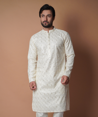 Ivory Resham & Sequin Cotton-Silk Kurta (2-Piece) - Image 6