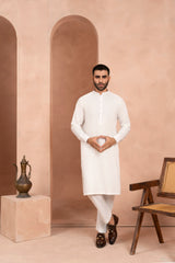 Ivory White Blended Fabric Kurta Pajama (2-Piece) - Image 3
