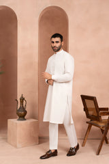 Ivory White Blended Fabric Kurta Pajama (2-Piece) - Image 4