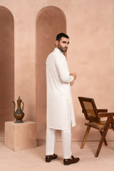 Ivory White Blended Fabric Kurta Pajama (2-Piece) - Image 5