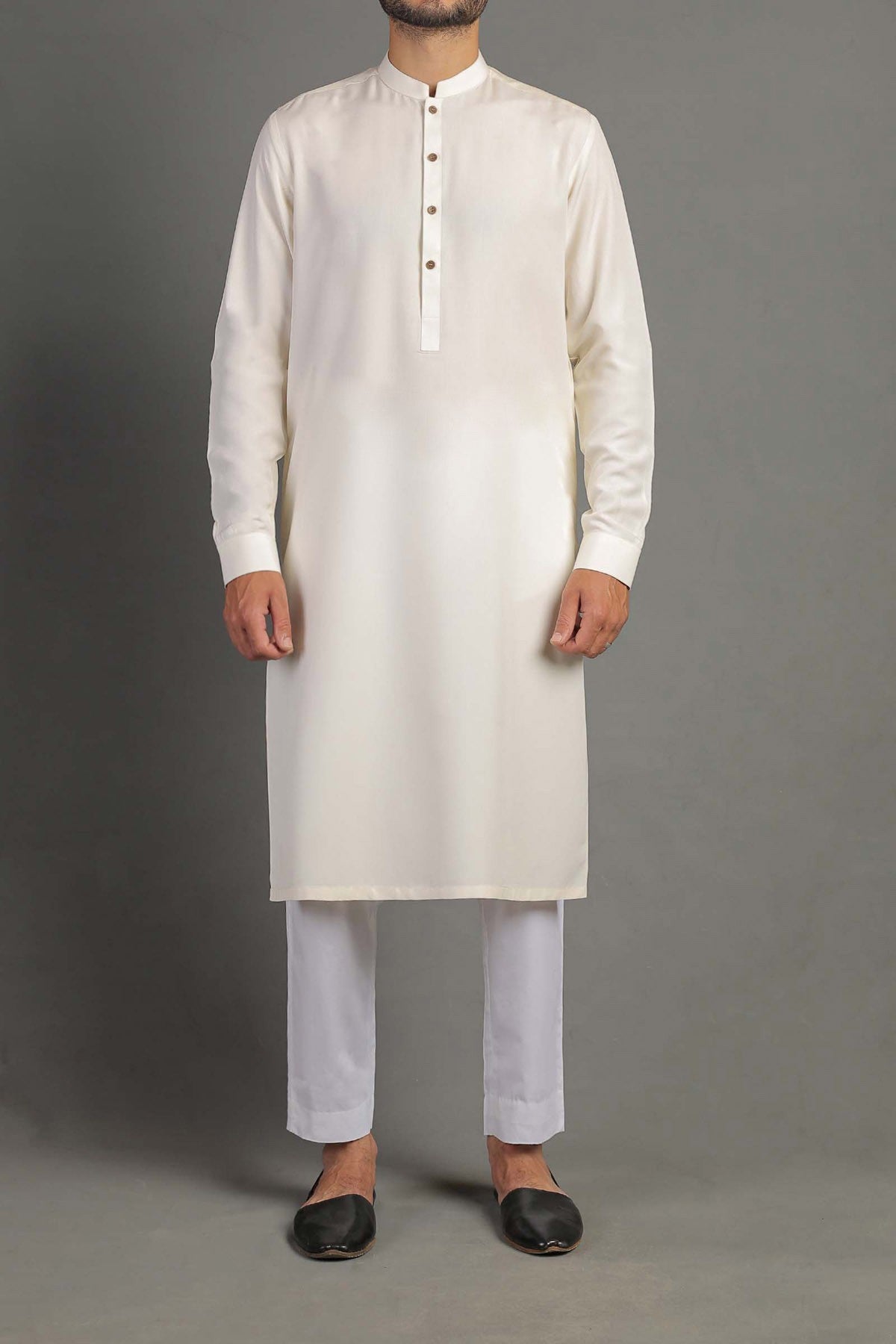 Off White Boski Silk Kurta Pajama (2-Piece) - Image 1
