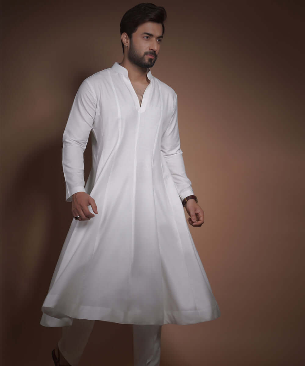 Off-White Minimal Seam Cotton-Silk Kalidar Kurta Pajama (2-Piece) - Image 3