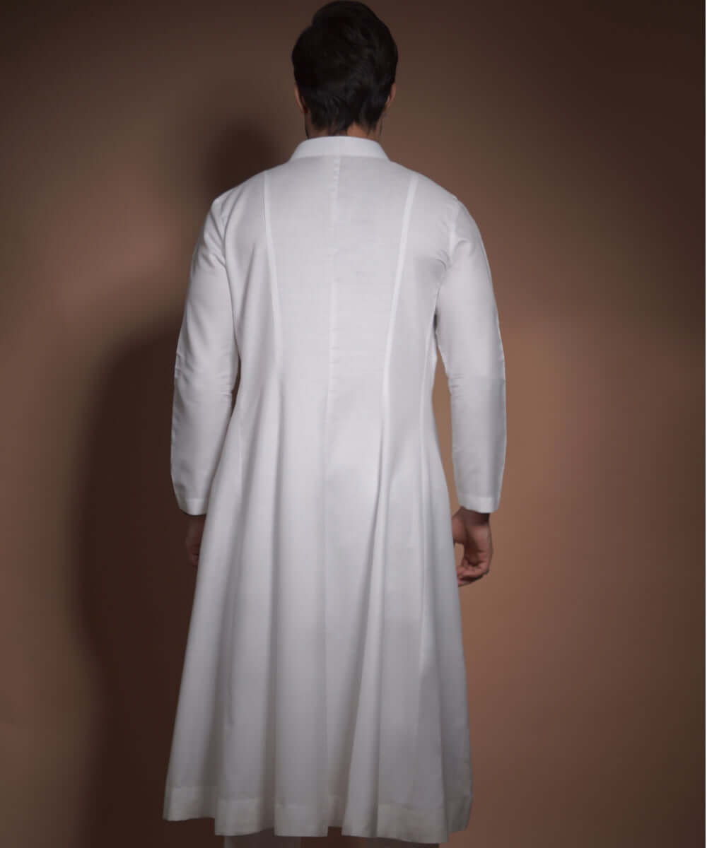 Off-White Minimal Seam Cotton-Silk Kalidar Kurta Pajama (2-Piece) - Image 4