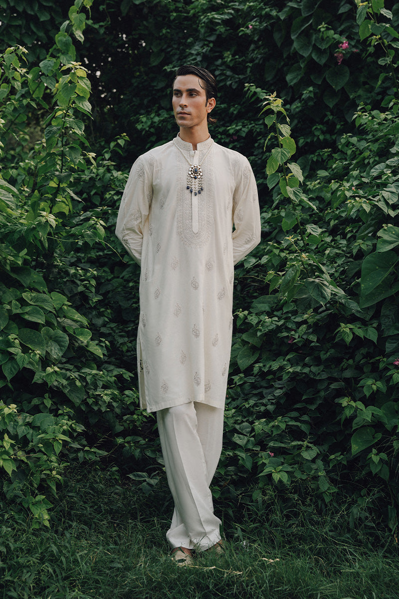 Boski Embroidered Cotton Silk Kurta Pajama (2-Piece) - Image 1