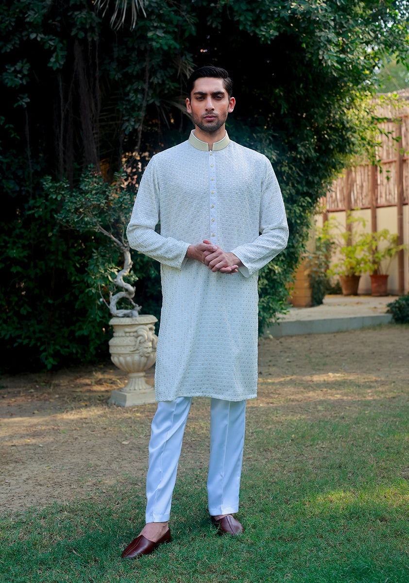 Off-White Textured Cotton-Silk Kurta Pajama (2-Piece) - Image 3
