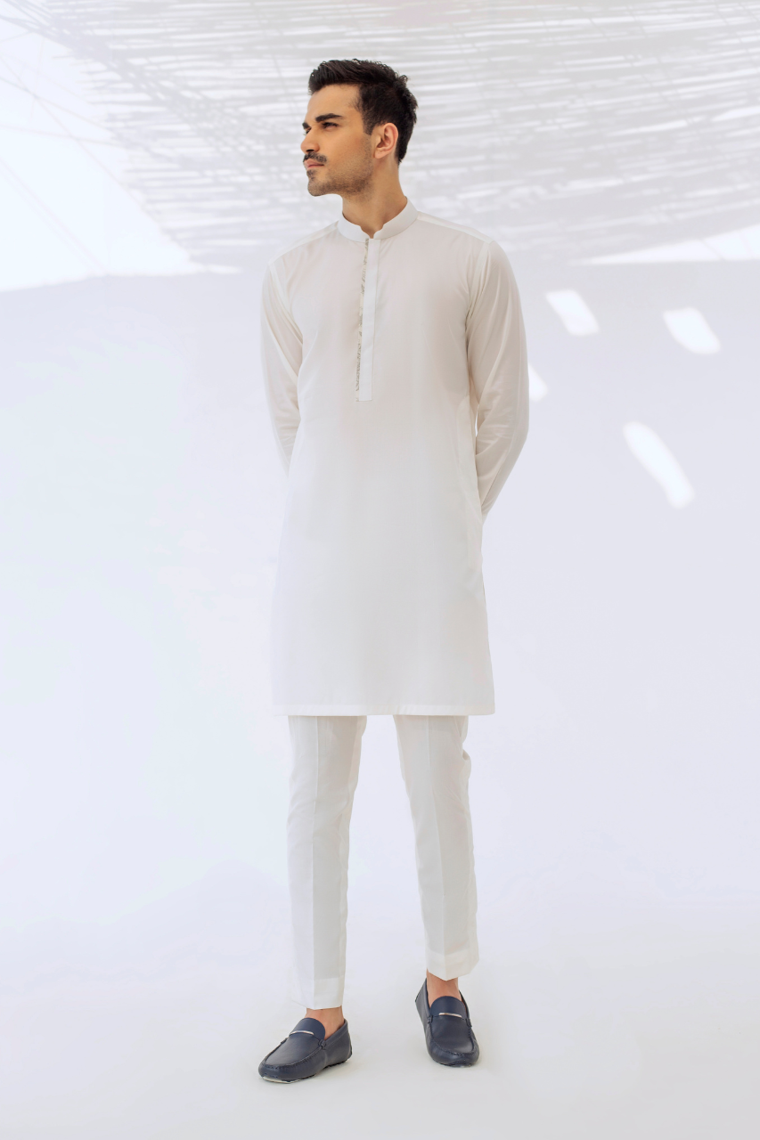 Ivory Cotton Kurta Pajama Set (2-Piece) - Image 1