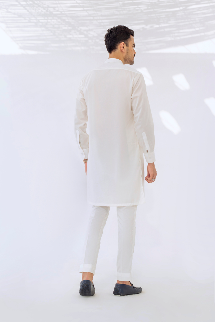 Ivory Cotton Kurta Pajama Set (2-Piece) - Image 2