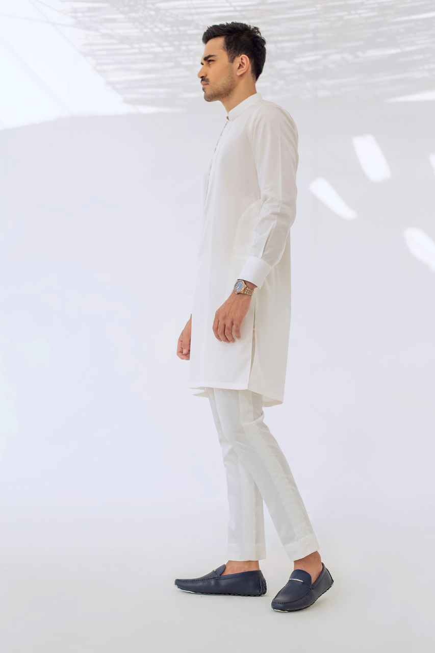 Ivory Cotton Kurta Pajama Set (2-Piece) - Image 3