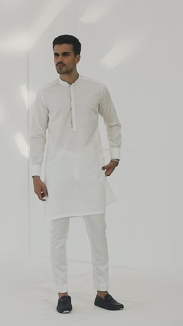 Ivory Cotton Kurta Pajama Set (2-Piece) - Image 4