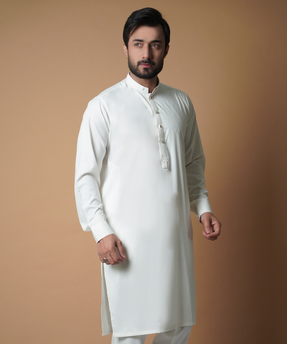 Offwhite IronEZ Fabric Kurta Pajama (2-Piece) - Image 2